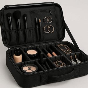 Professional Makeup Train Case With Adjustable Dividers For Artists Beauty Tools And Jewelry Storage