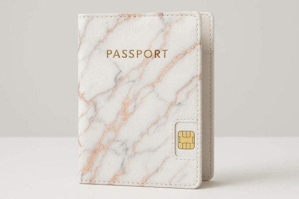 Slim Marble Pattern Passport Cover For Women With SIM Card Slot And Stylish Modern Travel Aesthetic