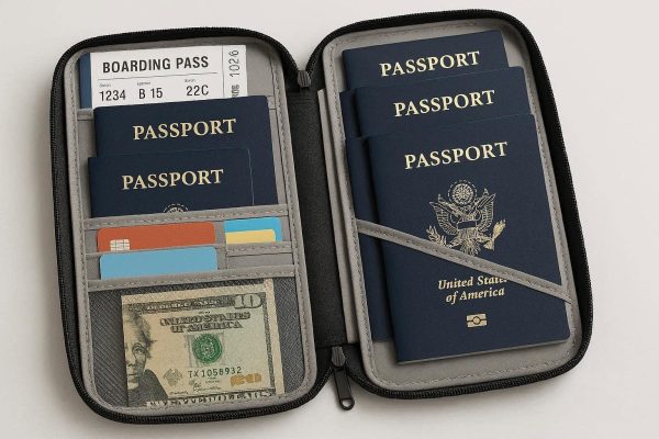 Multi Functional Travel Passport Wallet With Zipper Closure For Family Documents And Boarding Pass Storage