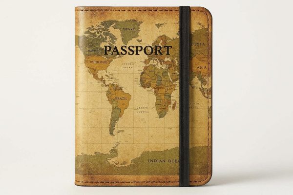 Vintage World Map Passport Holder For Adventurers With Elastic Band Closure And Durable Protective Cover