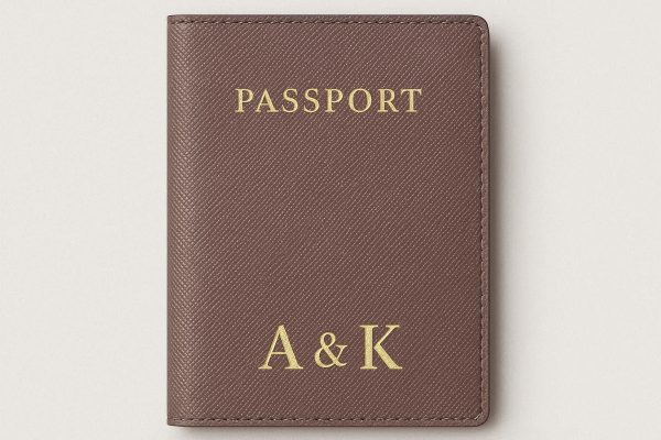 Personalized Initials Embossed Passport Cover For Couples With Premium Saffiano Leather Texture Design