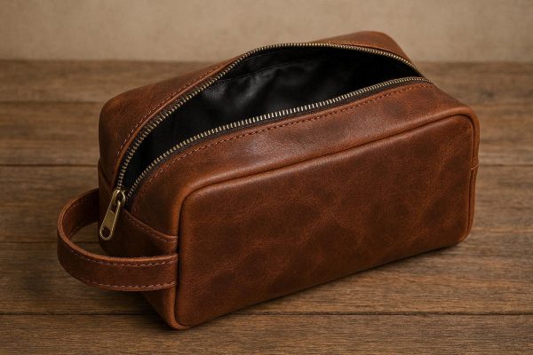 Genuine Leather Men Dopp Kit For Grooming Essentials With Waterproof Lining And Classic Vintage Look