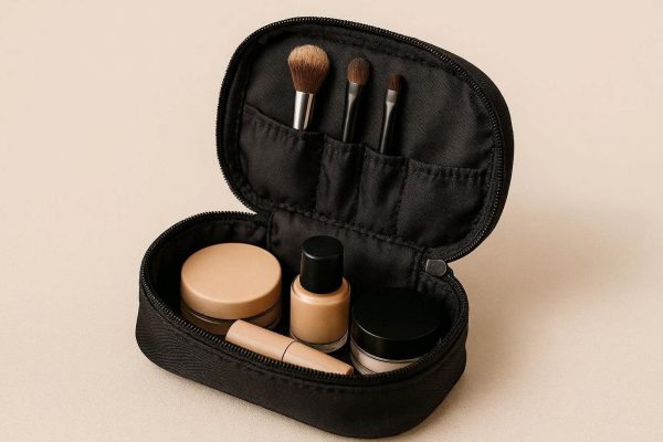 Compact Nylon Makeup Bag For Purse With Internal Brush Slots And Small Daily Cosmetic Organization