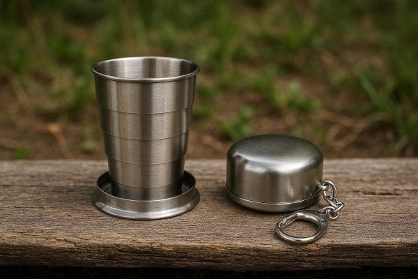 Telescopic Stainless Steel Travel Cup With Keychain Case For Outdoor Camping And Emergency Drinking