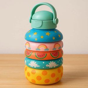 Creative Accordion Style Collapsible Water Bottle For Kids With Fun Patterns And Leak Proof Cap