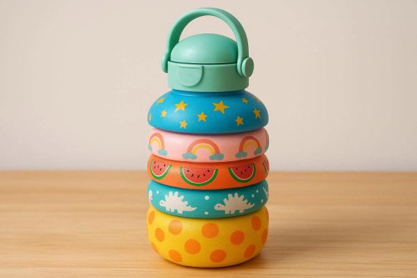 Creative Accordion Style Collapsible Water Bottle For Kids With Fun Patterns And Leak Proof Cap