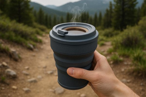 Insulated Collapsible Silicone Travel Mug With Leak Proof Lid For Outdoor Hiking And Hot Coffee